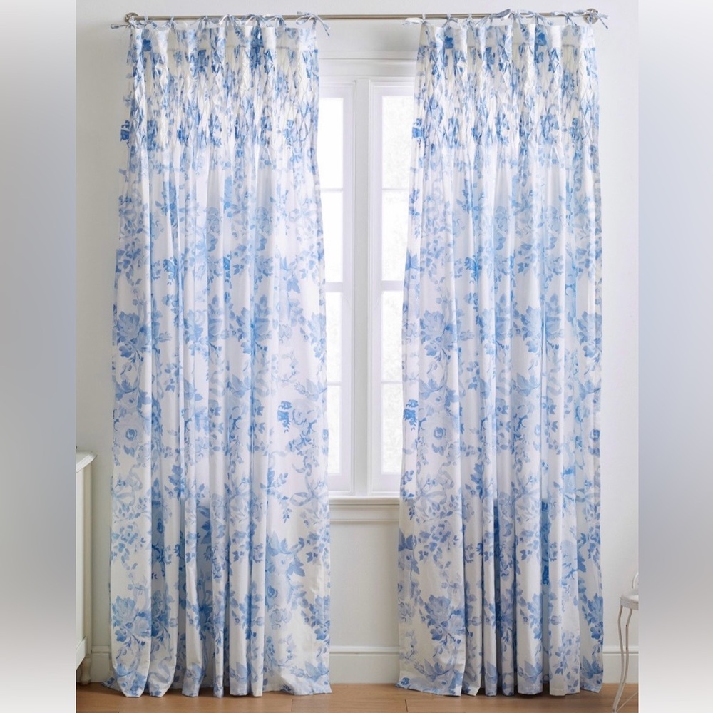 LoveShackFancy Garden Damask Smocked Light-Filtering Curtains - 3 Panel Set